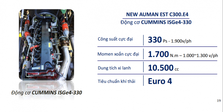 Động cơ: Nhãn hiệu CUMMIN ISGe4-330 tiêu chuẩn khí thải EURO 4